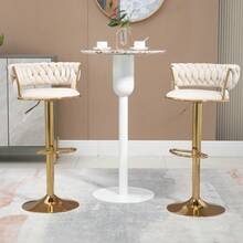 Former SKU: W1880109438, Same 360° Set Of 2 Swivel Bar Stools, Handcrafted Backrest, One-Button Height Adjustable Bar Stools, Super Soft Padded Kitchen Dining Chair, Kitchen Island - Ivory + Velvet + Foam - View 12