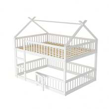 Children's Bunk Bed 140*200, Children's Bed, Bunk Bed With Ladder, Loft Design, Solid Wood Bunk Bed Frame, Grey - White + Wood + Wood - View 6