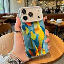 Funda de Teléfono Diseño de Arte Abstracto Azul Amarillo Naranja para iPhone 14 13 12 11 Pro Max y  Galaxy S23 S22 S21 Plus Opción de Regalo Ideal para Todas las Temporadas - Negro - Ver 1