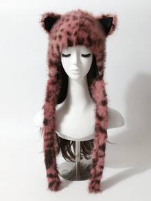 1 pieza Gorro de trampero de mujer con estampado de leopardo de piel sintética, gorro cálido y grueso con protección para las orejas, a prueba de viento, de felpa para otoño/invierno, ciclismo al aire libre, esquí, accesorio de moda diario