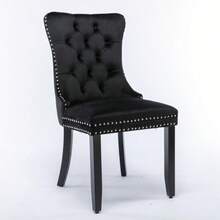Nikki Collection Modern, High-End Tufted Solid Wood Contemporary Velvet Upholstered Dining Chair With Wood Legs Nailhead Trim 2-Pcs Set, Black, DE2001BK - Black - View 4