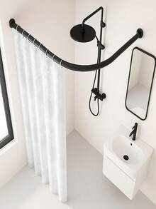 1根可调节不锈钢L型浴帘杆，可伸缩不锈钢L型浴帘轨道，弧形浴帘杆，无需钻孔安装，适用于浴室、浴缸、服装店、浴帘杆，L型黑色、不锈钢、白色浴帘杆，不锈钢转角浴帘杆，适用于浴室、浴缸、服装店、私人空间 - 彩色 - 查看 3