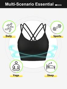 LianShengFa 1pc Women Yoga Sports Bra With Removable Pads, Criss-Cross Back Design - Black - View 4