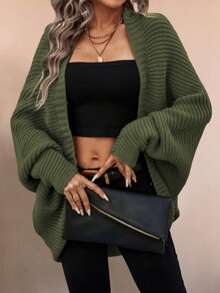 Winter Fashion Casual Elegant Crochet Solid Color Daily Holiday Batsleeve Women's Cardigan Sweater