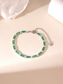 MESTILO 1 Stück elegantes, nicht verblassendes Armband aus Edelstahl mit blauen Zirkonia-Perlen, einfache Schicht, geeignet für Frauen zum Tragen im Alltag oder bei Veranstaltungen