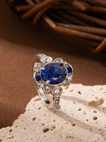 1 chiếc nhẫn đá Zirconia xanh thời trang và thanh lịch, quà tặng trang sức cho đám cưới, đính hôn, tiệc tùng - Màu xanh lam - Xem 12