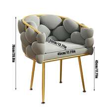 Silla de espejo con cojín de espuma de alta rebote, marco de metal, 76 pulgadas, estilo glam, elegantes detalles dorados, altura total aproximadamente 76 pulgadas, asiento de espejo | Apariencia lujosa | Cojín de alta elasticidad - Gris Claro - Ver 7