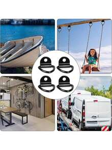 Black V-Shaped D-Ring Metal Hook, Cargo Tie Anchor