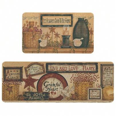 (1/2/3pc)Farmhouse Kitchen Rugs And Mats Set Of 2 Farmhouse Kitchen Mat Carpet Non-Sli...
