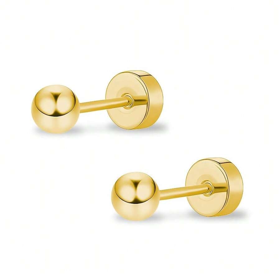 ZDE Women Flat Back Ball Stud Earrings Titanium Hypoallergenic Earrings Stud For Sensitive Ears Simple Classic 3mm-5mm Flat Stud Earring Perfect For Helix Tragus Cartilage Earlobe,3MM,Gold - Gold - 查看 1