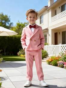 男童三件套西装，新款花童婚礼正式服装，适合幼儿、小童和大童的演出服，包括西装外套、裤子和领结。