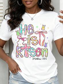 He Is Risen Easter Bunny Rainbow Tie Dye T Shirt Matthew 28 6 Christian Easter Gift For Women Spring Seasonal Apparel - trắng - Xem 1