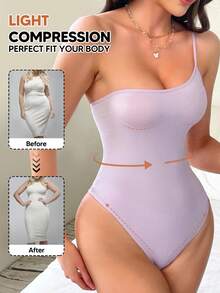 Women's Metallic Spaghetti Strap Bodysuit - Mauve Purple - View 2