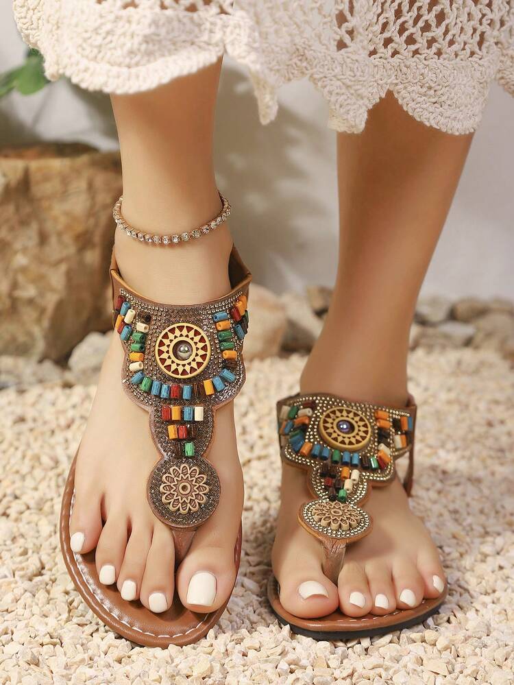 Neue Sommer Vintage Boho Lässig Sandalen mit weicher Sohle - Braun - Übersicht 3