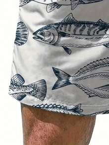 Men's Casual Ocean Fish Pattern Shorts With Elastic Waistband - Multicolor - View 3