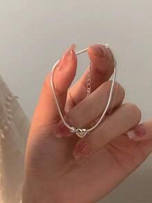 Heart Bracelet For Women,Adjustable Link Bracelet Bangle,Elegant Sterling Silver Bracelet, Heart-Shaped Pendant Bracelet, Simple And Fashionable Jewelry,Summer Beach Ladies Braided Jewelry,Smooth Texture, Not Easy To Rust, Exquisite And Compact, Easy To Adjust, Smooth And Shiny