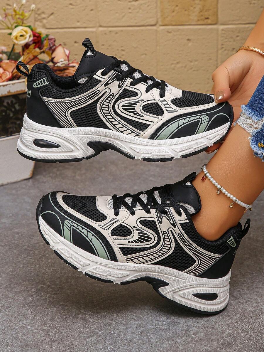 女士时尚休闲百搭舒适运动鞋、跑步鞋，春夏款 - 黑色 - 查看 1