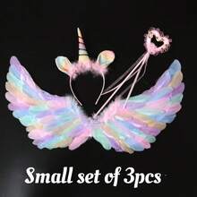 3件套天使翅膀服装配饰，白色羽毛翅膀，服装派对道具，万圣节和圣诞节服装 - 彩色 - 查看 8