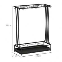 HOMCOM Umbrella Stand, Steel Umbrella Holder, Rectangular Umbrella Stand With 24 Hooks, 21 Holes, Water Tray For Walking Sticks And Umbrellas, 50 X 24 X 68 Cm, Black