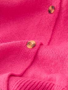 2026年情人节女士粉色针织开衫，常规长度，长袖，纽扣前襟 - 玫紅色 - 查看 3