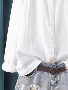 LuminousWealth 女士优雅长袖纽扣衬衫 - 无弹力，经典领型，四季皆宜，日常时尚，适合新年、节日、派对等场合，白色春季款 - 白色 - 查看 4