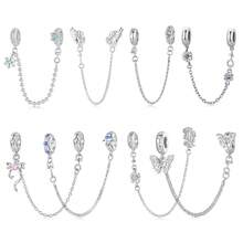 WOSTU 1件925纯银可爱雪花蝴蝶邪眼心形硅胶安全链，适用于女士手链DIY时尚饰品礼品