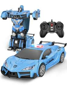 1 pieza Coche robot de control remoto a escala 1:18 de 2.4Ghz con luces, recargable, rotación de 360°, transformación con un solo botón, adecuado para niños y niñas de 3+ años, gran regalo para Navidad, Pascua, Halloween, Año Nuevo, cumpleaños de niños, regalos de fiesta (Azul/Rosa) - Multicolor - Ver 10