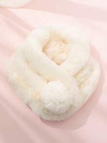 1pc Women's Classic Faux Fur Scarf With 3 Pompoms, Warm And Cute For Autumn/Winter