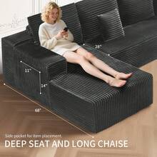 105'' Cloud Sectional Couch, Soft Gray Sectional Sofa,(Pedals Can Be Purchased Separately, And Can Be Combined With Sofa) Boneless Corduroy Sofa With Deep Seat,Modern Modular Couch For Living Room, No Assembly Required,Comfy Plush Corduroy Fabric,Sofa De Sala,Couch,Sofa Cama,Muebles Para Sala, Living Room Furniture, Muebles, Bedroom Furniture Set, Recliner Chair For Adult. - 灰色 - 查看 5