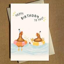 1pc Funny Swimming Chickens Birthday Card Greeting Card With Envelope Playful Farm Animal Design With Party Hats In Water Scene, Perfect For Sending Joyful Birthday Wishes, Great For Friends, Family Members, Coworkers - Multicolor - View 10