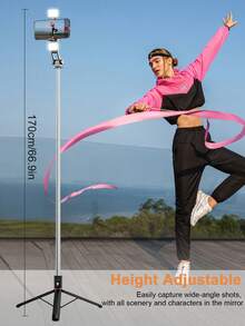2026 New 1.7m Extendable Selfie Stick With Anti-Shake, Retractable Tripod And Wireless Function. Made Of Durable ABS And Aluminum Alloy. Portable Remote Control Smart Phone Selfie Stick For Vlogging, Travel, Outdoor Photography, Compatible With IPhone/Smartphones. Great For Couples Photography On Valentine's Day - Multicolor - View 9