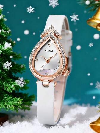 DOM 1 szt. Modny luksusowy damski zegarek kwarcowy ze skórzanym paskiem, odpowiedni jako prezent urodzinowy/świąteczny dla niej, pasuje do codziennej dekoracji