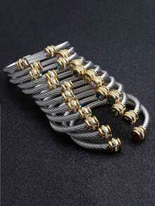 MECYLIFE 1 Piece Stainless Steel Cable Bracelet Two Color Twelve Birthstone Bracelet Suitable For Women To Wear - 銀色 - 查看 2