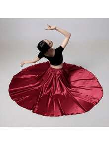 Chân váy maxi khiêu vũ thời trang, chân váy phồng xẻ tà đôi bằng satin dành cho nữ, thích hợp cho múa bụng, flamenco, nhạc rock. - Nhiều màu - Xem 4