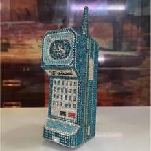 Women Funny Cellphone Shape Rhinestone Clutch Purse Cute Crystal Handbag Novelty Diamond Evening Bag For Party Prom - Blue - View 1