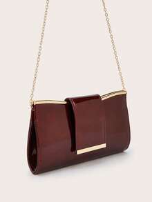 绗缝翻盖PU纯色信封包，时尚亮色派对手拿包，激光亮色链条单肩包，光泽晚宴迷你方包，适合女士约会、派对、宴会等场合 - 酒紅色 - 查看 4