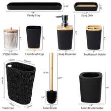 YESagoodShop Bathroom Set Black Trash Can  9 Piece Decor Toothbrush Holder Cup Lotion Dispenser Tray Soap Dish Toilet Brush Qtip 1763699629789 - 藤編浴室套裝 - 查看 5