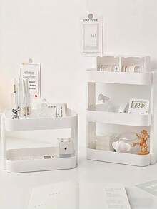 1pc Desktop Organizer Rack, Multi-Layer Storage Shelf, Bedside Bookshelf, Student Desk Office Computer Desk Organizer, Cosmetic Display Rack, Suitable For Dorm, Bathroom, Kitchen, Bedroom, Desk Organizer, Office Desk Storage Box, Cosmetic Storage Box, Organizer And Storage - White - View 1