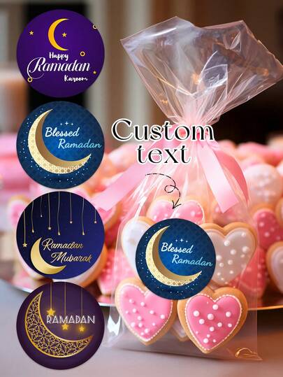 15/35/70 piezas Pegatinas personalizadas de círculo de Ramadán en azul y morado, Ramadán, Ramadán, Feliz Ramadán Kareem, pegatinas con patrón de estrellas y lunas, pegatinas de decoración de Ramadán, pegatinas para bolsas de caramelos, pegatinas para bolsas de archivos, regalos personalizados, pegatinas personalizadas, regalos personalizados