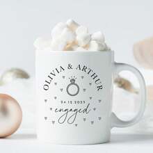 1Pc 11oz Personalised Engagement Mug With Names And Date Engaged Couple Gift Keepsake Coffee Cup For Fiancé Or Fiancée Hen Party Bridal Shower Gift, Christmas Gift - White - View 5