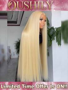 200% 密度 34 英寸 13x4 蕾丝前假发 - 预剪预拔蕾丝前假发 - #613 金色预拔长直发耳到耳中分假发，带婴儿发 - 真人发蕾丝闭合假发，无胶前假发，即戴即用，混合人发无胶假发 - 新手友好 - S/613 - 查看 2