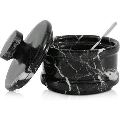 GSYY  Salt Cellar With Lid 3.5" Inch Black Zebra Salt Box Seasoning Container And Ice Ars Stone Salt Holder For Counter Ice Ar