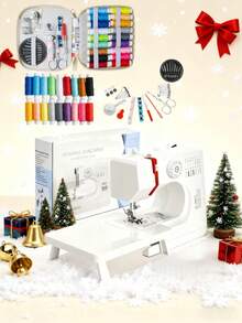 Máquina de coser multifuncional para el hogar de la UE, con 14 opciones de puntada, máquina de coser eléctrica portátil y mini, 2 ajustes de velocidad, con pedal, luz, bloqueo fácil del borde, costura de doble aguja y doble hilo, adecuada para manualidades DIY, coser ropa, cortinas, muñecas, costura diaria, apta tanto para principiantes como para usuarios experimentados, una gran opción como regalo