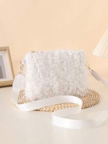 Túi xách lông thời trang dành cho nữ, Túi đeo chéo điện thoại tối giản - trắng - Xem 2