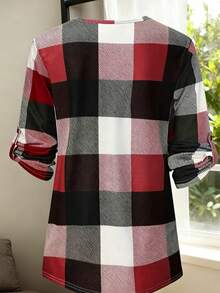 Áo nỉ chui đầu kẻ caro có khóa kéo thường ngày dành cho nữ với cổ tay bo tròn - Nhiều màu - Xem 2