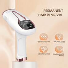 1台脉冲光激光脱毛仪，触控操作，5档亮度调节，999,990次闪光，电解脱毛，无痛永久脱毛，IPL激光脱毛，适用于女性比基尼部位、腿部和全身，家用脱毛 - 查看 4