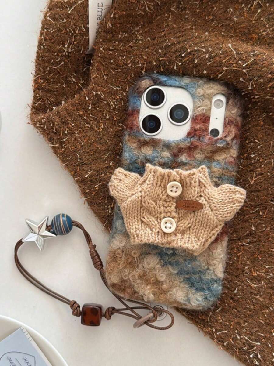 Cute Knitted Sweater Style Protective Case Compatible With Iphone 17 Pro, 17 Pro Max, 14, 16 Pro Max, Autumn/Winter - Multicolor - View 1