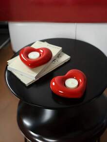 1pc Modern Minimalist Ceramic Candle Holder, Heart-Shaped Design, Smooth Glaze, Creative Tea Light Candle Holder, Suitable For Valentine's Day/Wedding/Holiday Tabletop Decor, Home Dining Table Display Accessory, Ceramic Heart-Shaped Candle Tray, Holiday Atmosphere Decorative Item - Multicolor - View 9