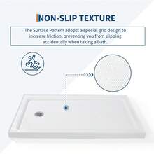 Shower Base  With Stainless Steel Drain, Shower Pan & Tray With Non-Slip Texture, Left/Right Drain - White - View 4