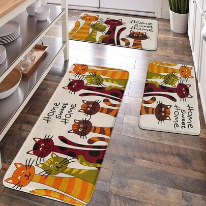 1件装柔软毛绒猫咪图案浴室地垫，防滑地毯，厨房装饰，玄关地垫，家居装饰，缓解疲劳，经典奢华设计